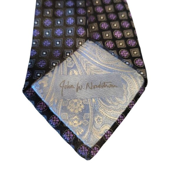 John W Nordstrom Black Purple Printed Men's Designer Silk Neck Tie - Picture 8 of 11